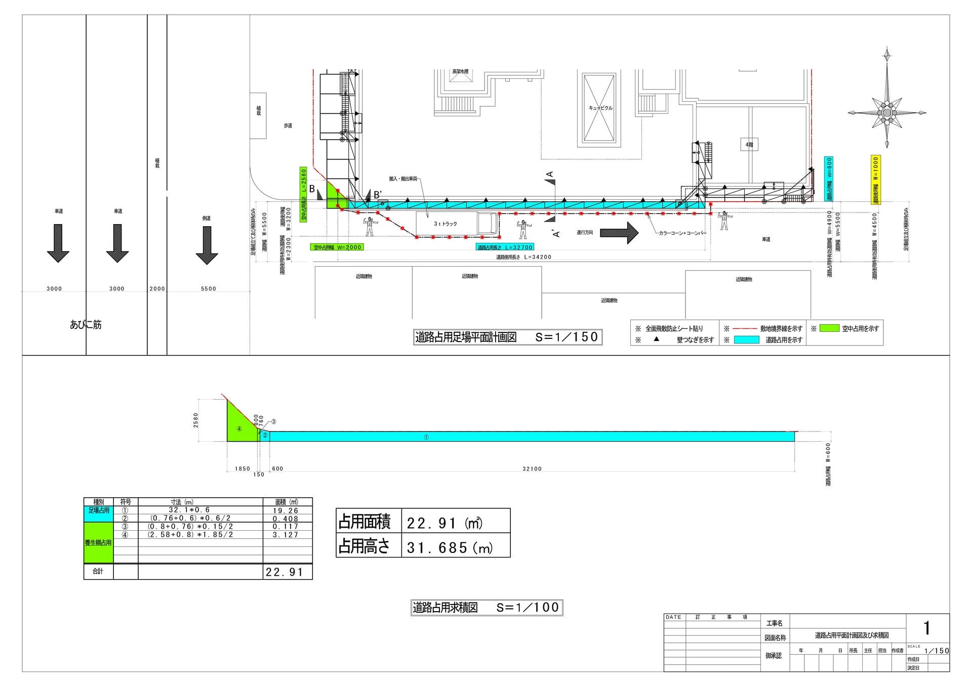 道路占用平面図及び求積図